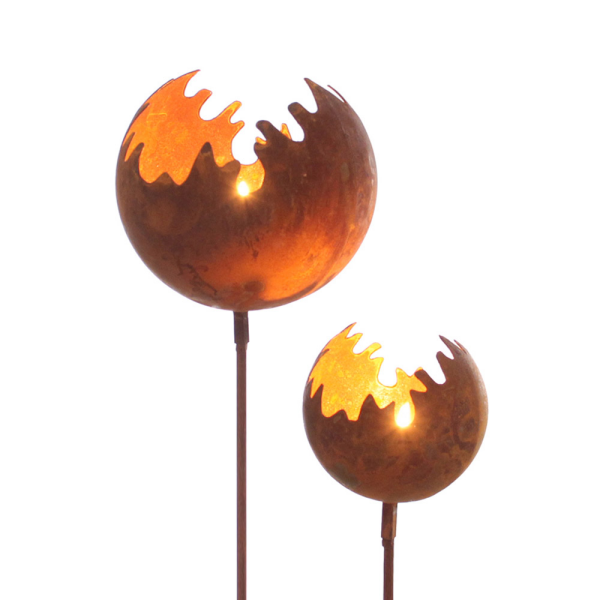 2x Gartenfackel Windlicht Feuerball Edelrost Stecker 15/11 cm